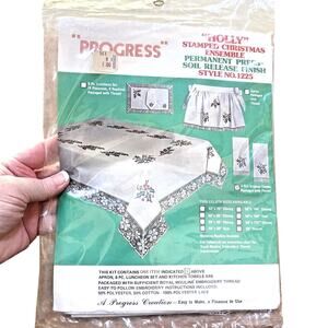Progress Stamped Cross Stitch Holly Christmas kitchen towels (2) #1225 sealed